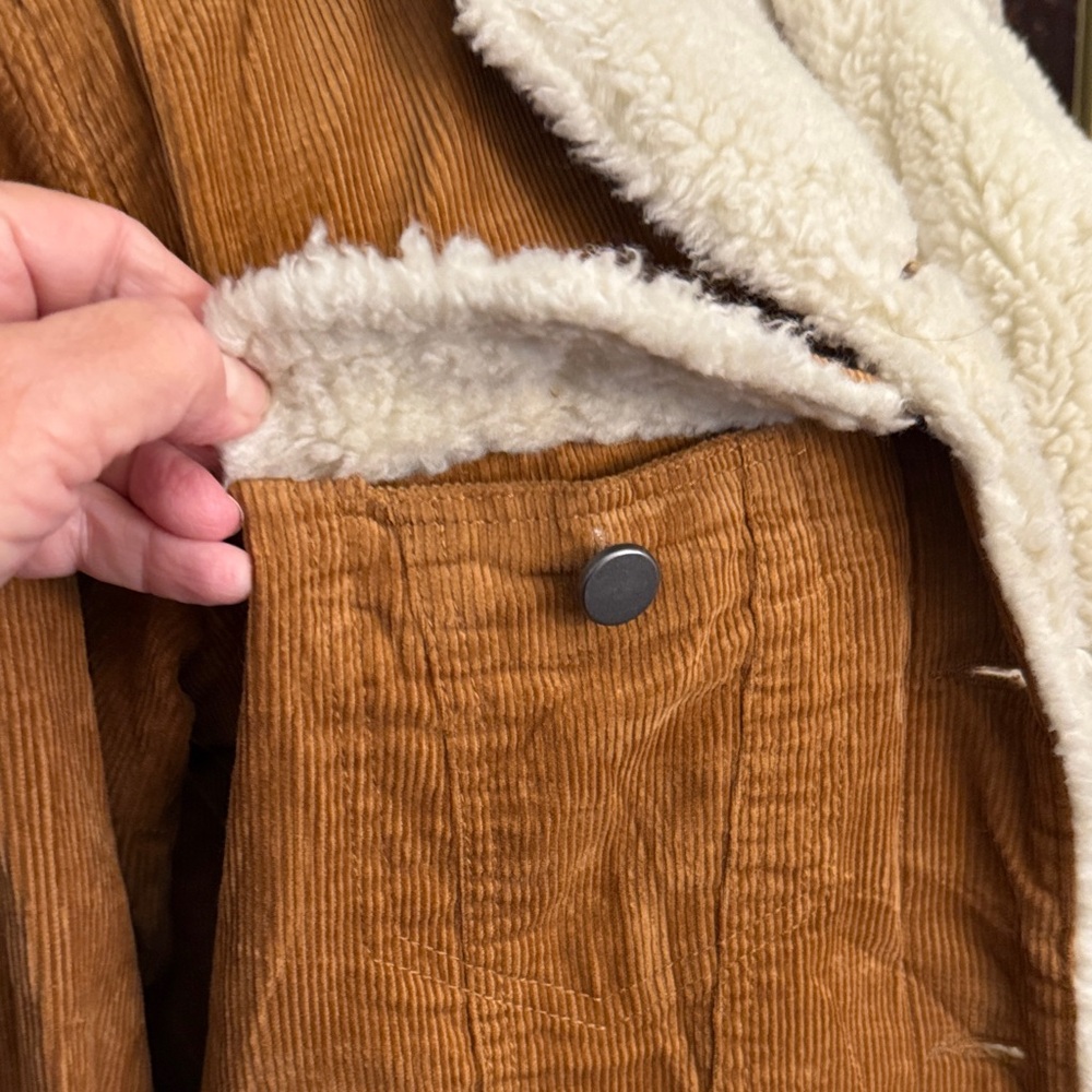 ASOS Denim Corduroy Sherpa Jacket -Brown - Size US 6 - Picture 6 of 16